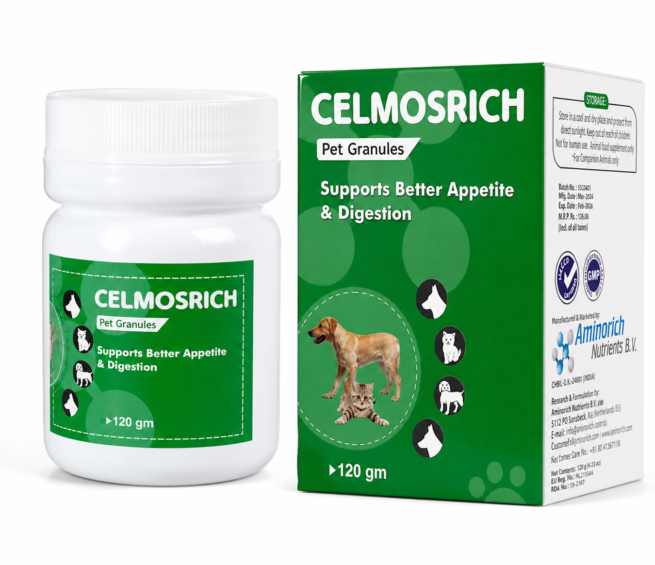 Aminorich Celmosrich Granules 120gm – Immunity & Nutritional Supplement for Dogs & Cats