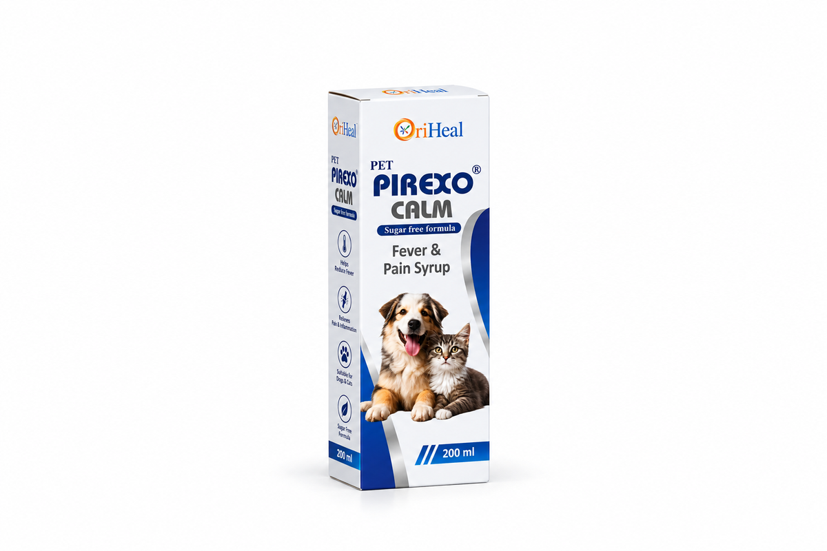Oriheal Pirexo Calm Herbal Antipyretic & Anti-Inflammatory Syrup for Dogs & Cats | Fever Relief, Tick Fever, Arthritic & Inflammatory Pain, Post-Vaccination Fever & Infection Recovery | 200ml