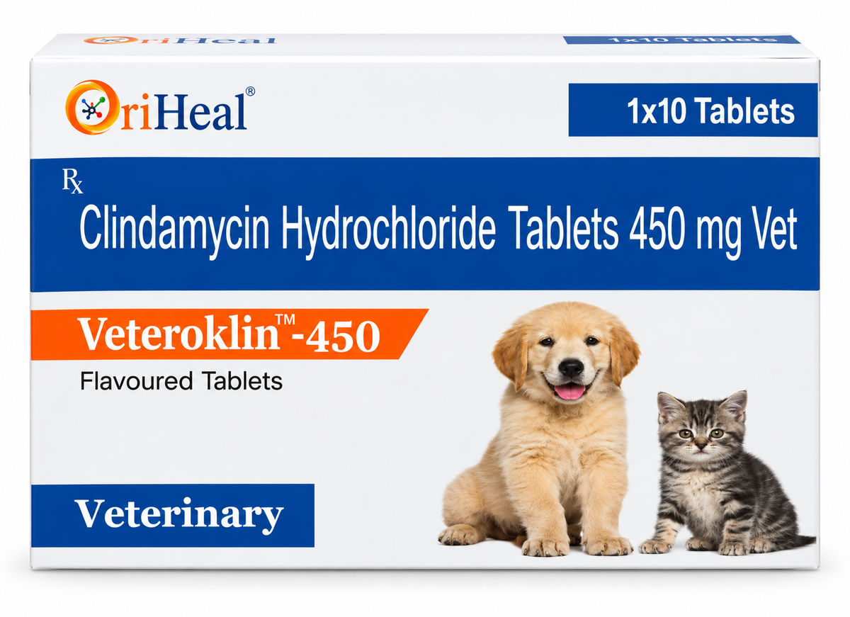 Oriheal Veteroklin 450mg (Clindamycin Hydrochloride) Tablet for Dogs & Cats | Effective Treatment for Skin, Dental, Bone & Soft Tissue Infections