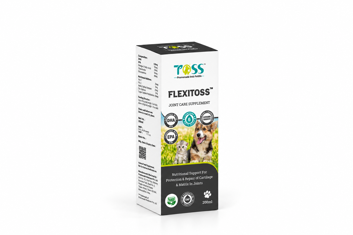 Toss Flexitoss Joint Care Syrup 200ml for Dogs & Cats - Glucosamine, Chondroitin, DHA & EPA