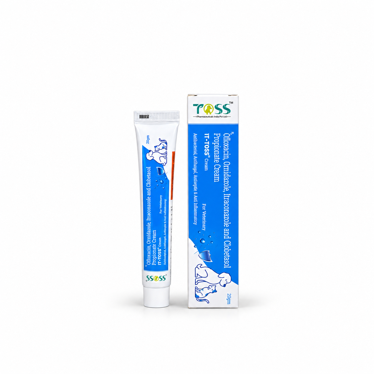 Toss IT-Toss Veterinary Cream 20g for Dogs & Cats - Ofloxacin, Ornidazole, Itraconazole & Clobetasol Propionate