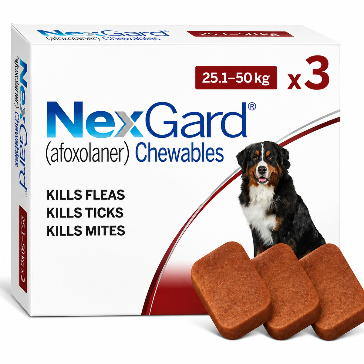 Boehringer Ingelheim NexGard 136mg Chewable Tablet for Dogs (25-50 kg) | Flea & Tick Control | 3 Tablets (1 Box - 3 Month Protection)