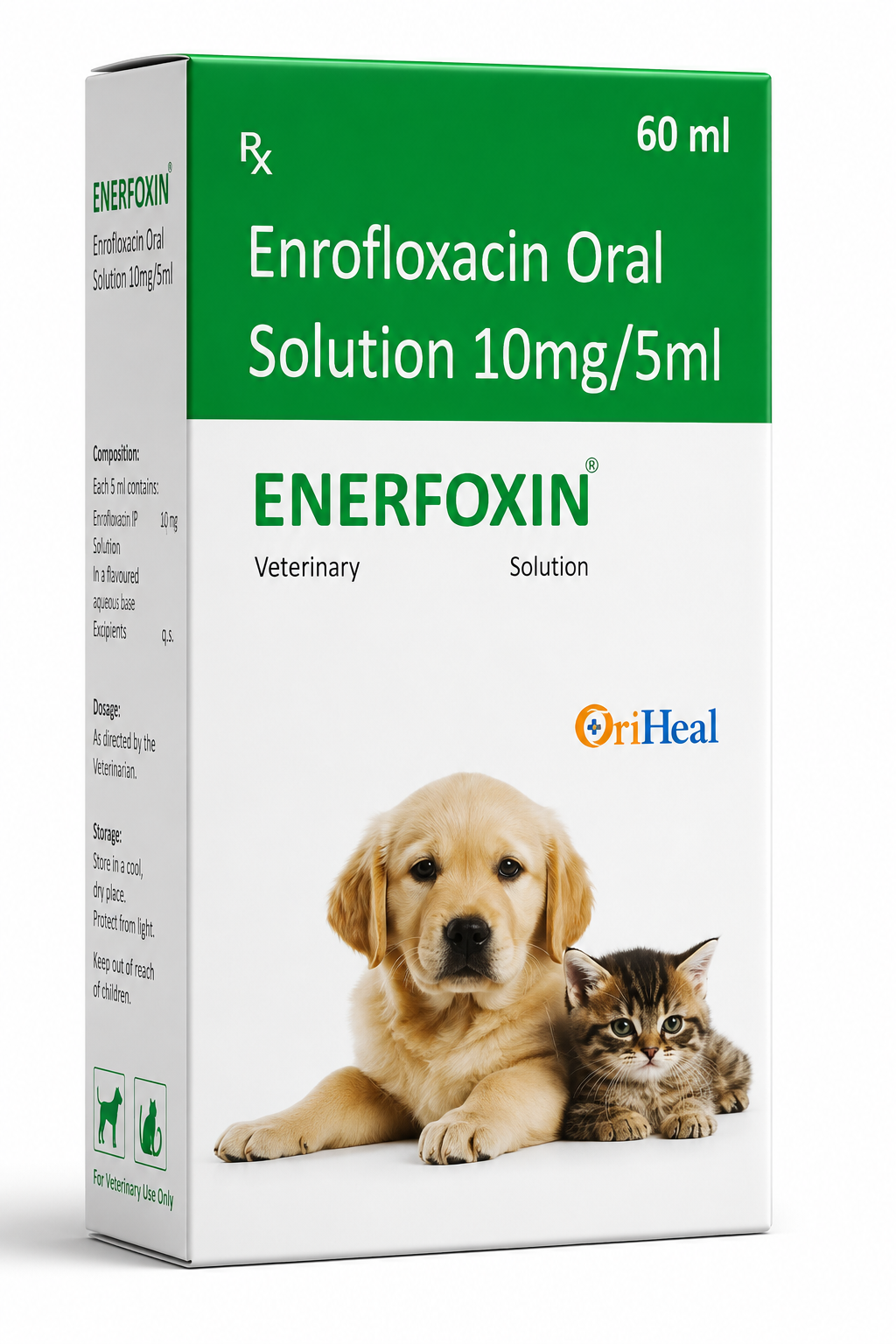 Oriheal Enerfoxin Enrofloxacin Oral Solution for Dogs & Cats | Fluoroquinolone Antibiotic for RTI, UTI, Skin & GI Infections | 60ml