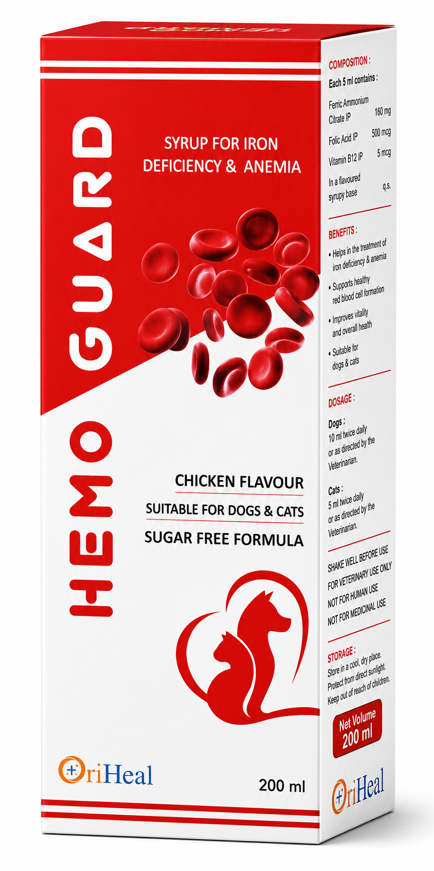 Oriheal Hemoguard Syrup 200ml | Iron & Vitamin Supplement for Dogs & Cats | Treat Anemia & Boost Energy
