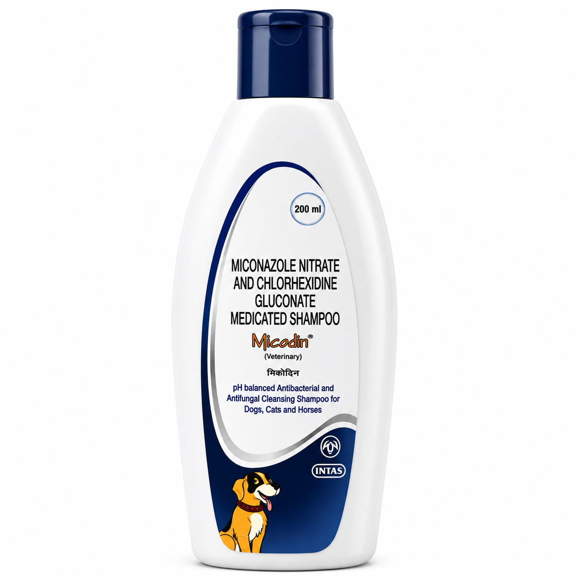 Intas Micodin Miconazole + Chlorhexidine Antifungal & Antibacterial Shampoo for Dogs & Cats | Fungal, Bacterial & Yeast Skin Infections | 100ml / 200ml