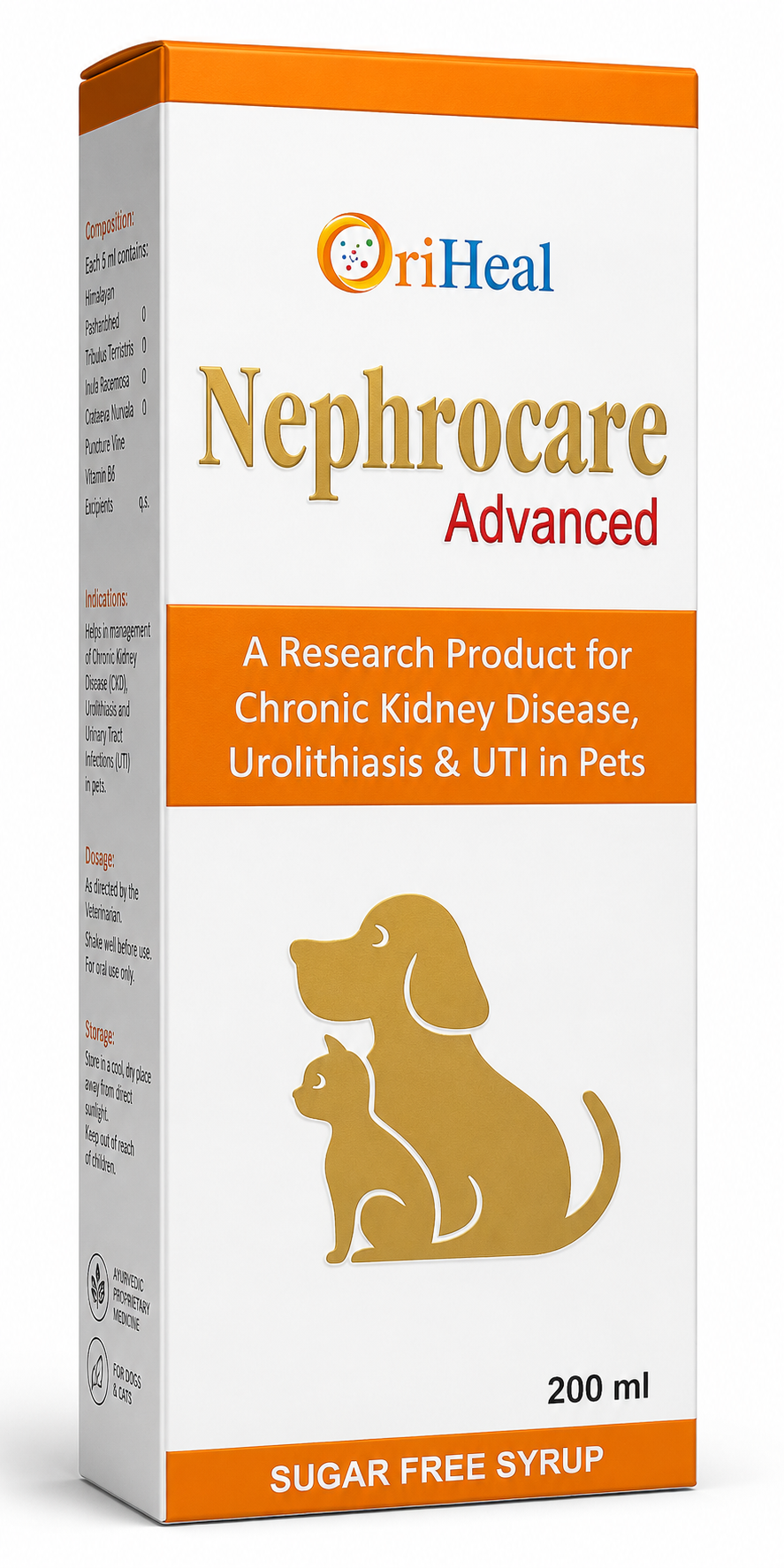 Oriheal Nephrocare Advanced Syrup for Dogs & Cats 200ml | Ayurvedic Kidney & Urinary Support | Renal Care Supplement