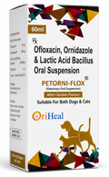 Oriheal Petorni-Flox Ofloxacin + Ornidazole + Probiotic Oral Suspension for Dogs & Cats | Broad-Spectrum Antibacterial & Antiprotozoal | GI, UTI & Respiratory Infections | 60ml
