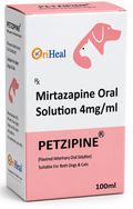 Oriheal Petzipine Mirtazapine 4mg/ml Oral Solution for Dogs & Cats | Appetite Stimulant & Anti-Nausea | 100ml