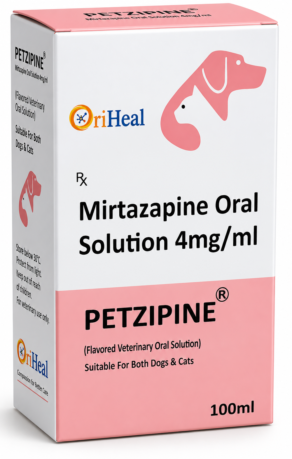 Oriheal Petzipine Mirtazapine 4mg/ml Oral Solution for Dogs & Cats | Appetite Stimulant & Anti-Nausea | 100ml
