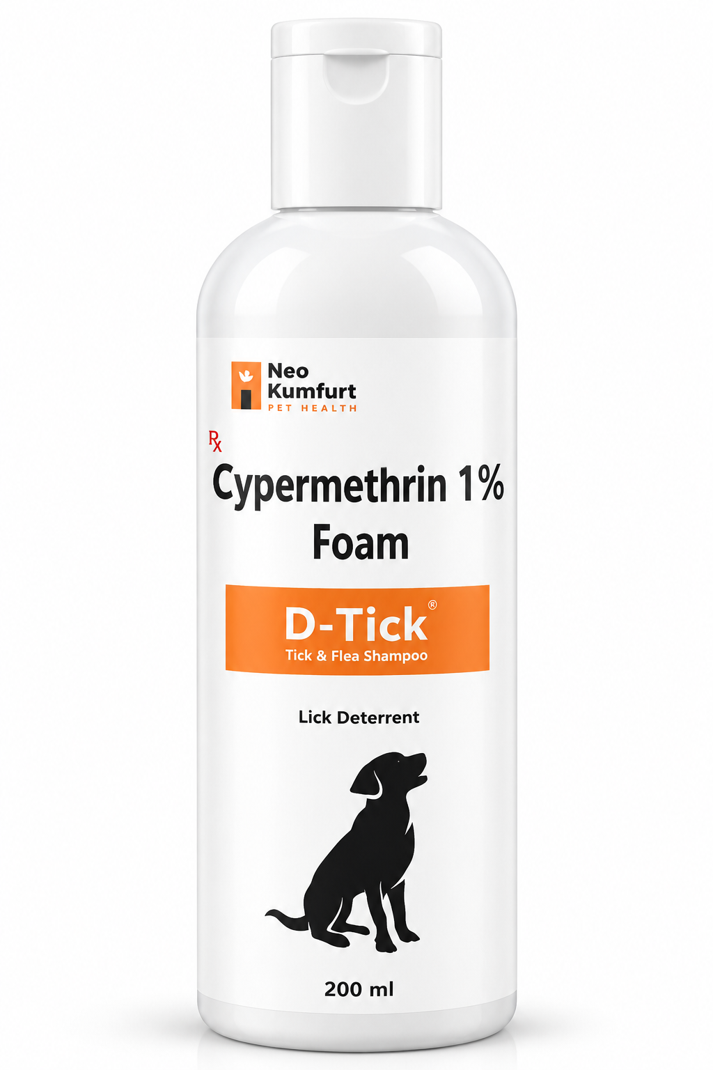 Neo Kumfurt D-Tick Cypermethrin 1% Anti-Tick, Anti-Flea & Anti-Lice Medicated Ectoparasiticide Shampoo for Dogs | Ticks, Fleas, Lice, Mites & Flies | 200ml | Veterinary Prescription