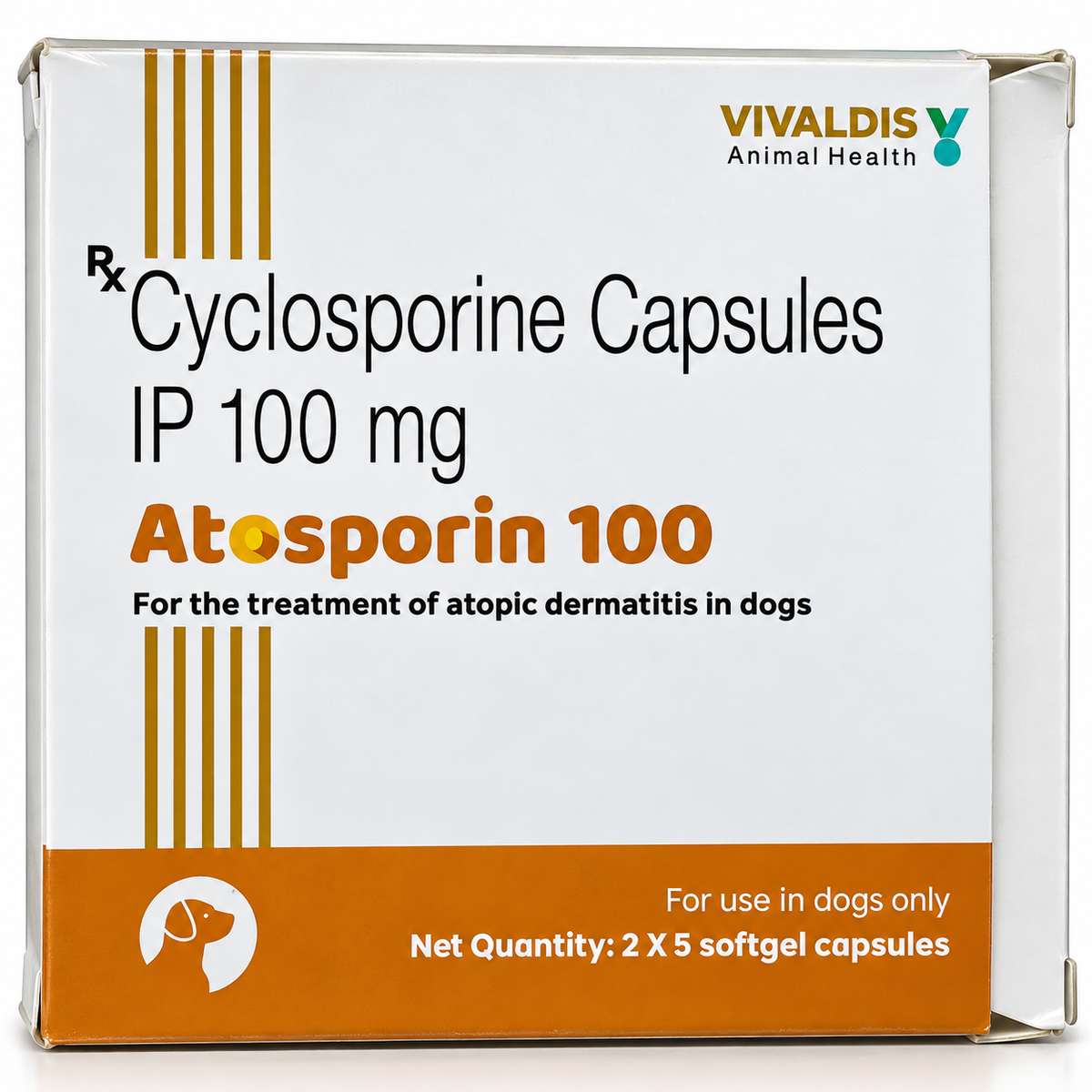 Vivaldis Atosporin Cyclosporin 100mg Capsules for Dogs | Calcineurin Inhibitor Immunomodulator | Canine Atopic Dermatitis, Immune-Mediated Skin Disease & Chronic Pruritus | 1 Strip, 2 Strips & 4 Strips