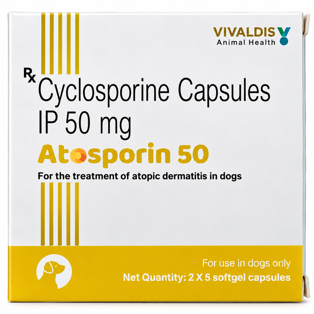 Vivaldis Atosporin Cyclosporin 50mg Capsules for Dogs | Calcineurin Inhibitor Immunomodulator | Canine Atopic Dermatitis, Immune-Mediated Skin Disease & Chronic Pruritus | 1 Strip, 2 Strips & 4 Strips