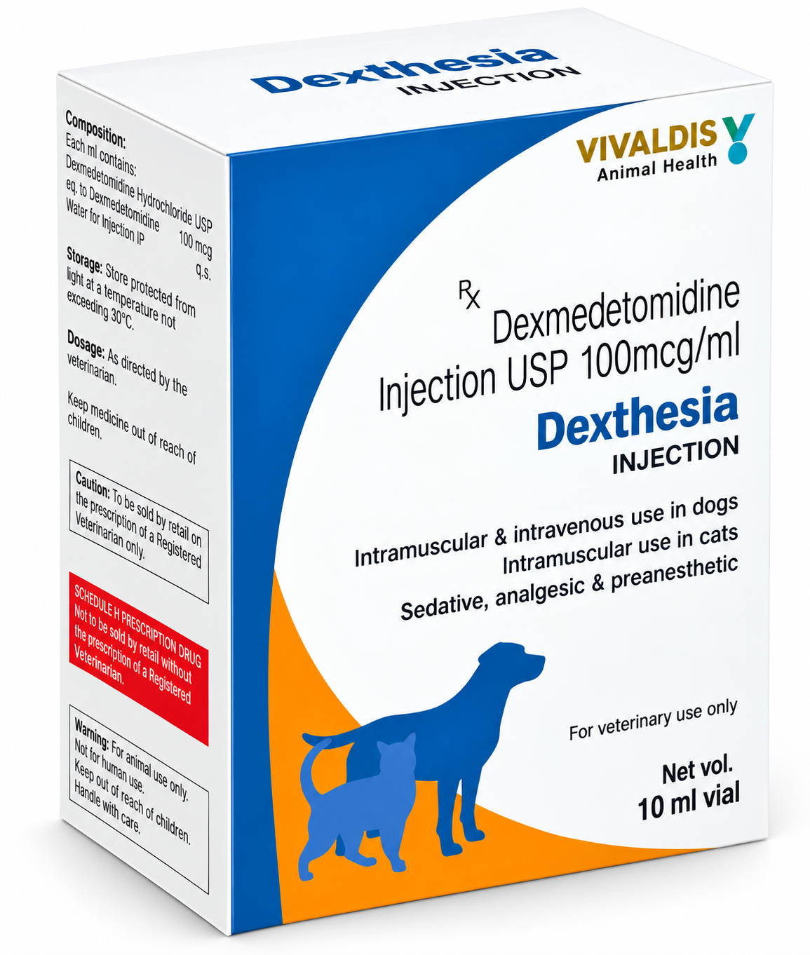 Vivaldis Dexthesia Injection | Dexmedetomidine Hydrochloride USP 100 mcg/ml | Sedative Analgesic Preanesthetic for Dogs & Cats | 10ml Vial