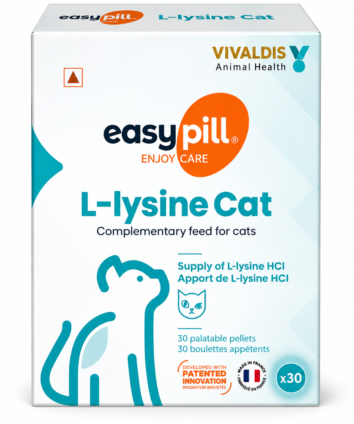Vivaldis EasyPill L-Lysine Cat | L-Lysine HCl Complementary Feed | Feline Herpesvirus FHV-1 Respiratory & Immune Support | 30 Palatable Pellets