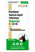 Vivaldis Vetecto Spot On 1000 MG 3.6 ML for 20-40 KG Dogs | Fluralaner Isoxazoline | Tick & Flea Treatment | Topical Spot-On