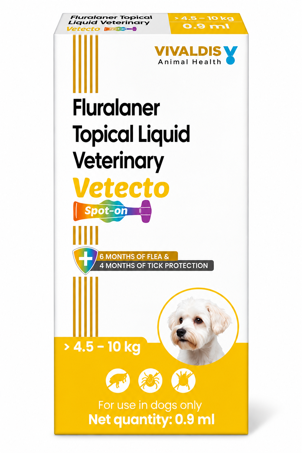 Vivaldis Vetecto Spot On 0.8 ML 250 MG for 4.5-10 KG Dogs | Fluralaner Isoxazoline | Tick & Flea Treatment | Topical Spot-On