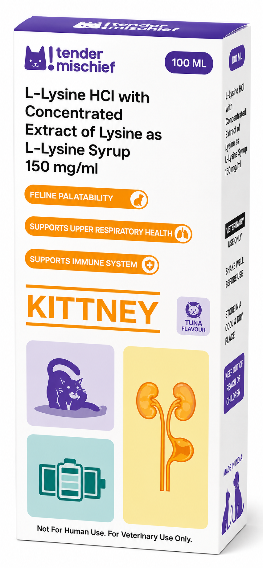 Tender Mischief Kittney L-Lysine HCl 150mg/ml Syrup 100ml for Cats – Upper Respiratory & Immune Support