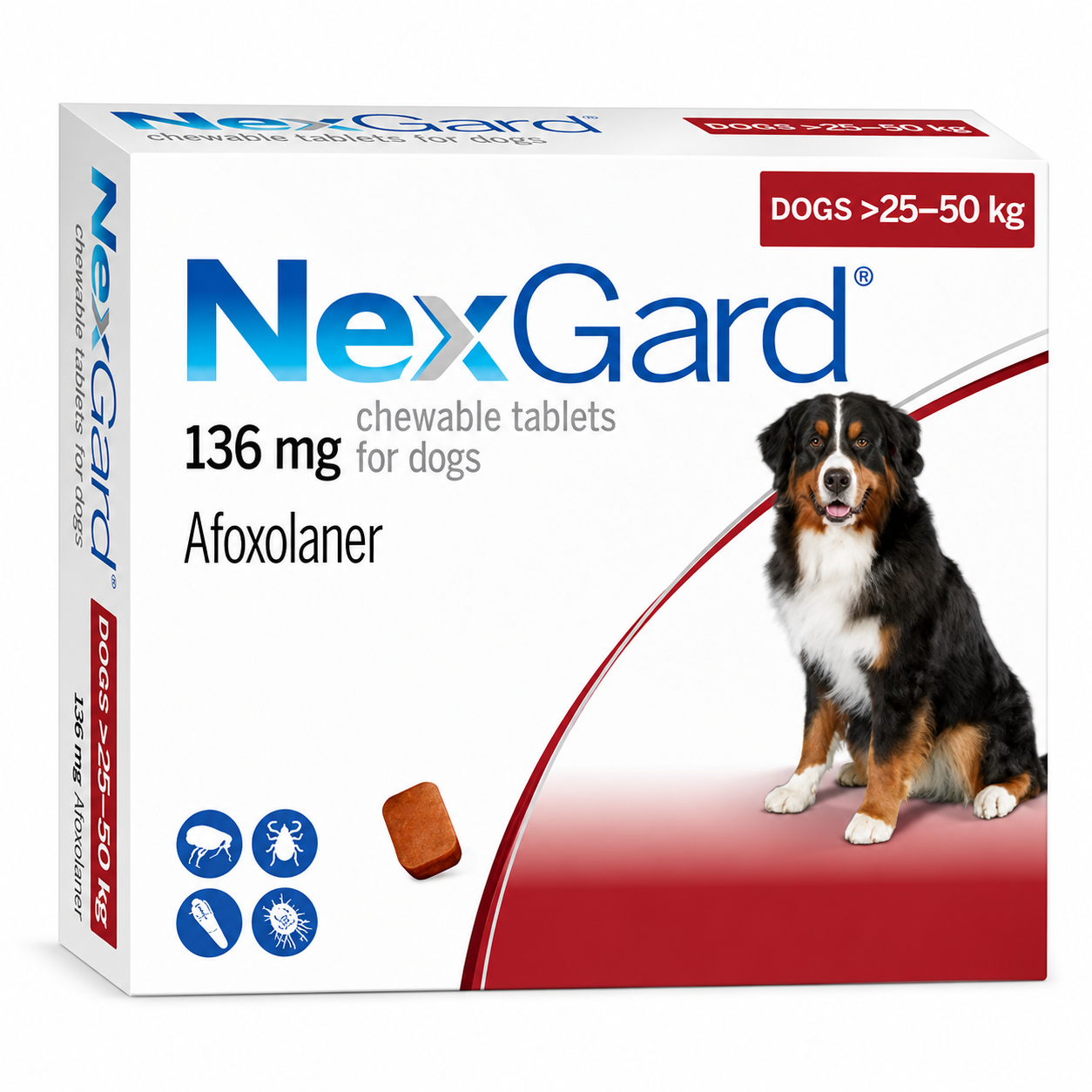 Boehringer Ingelheim NexGard 136mg Chewable Tablet (>25-50 kg) For Dogs | Flea & Tick Control