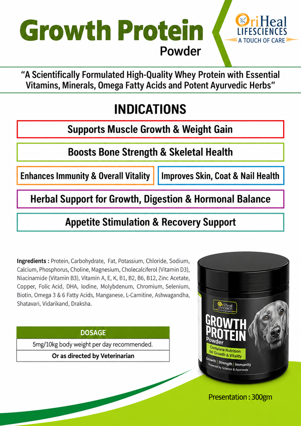 Oriheal Herbals Growth Protein Powder for Dogs | 300gm
