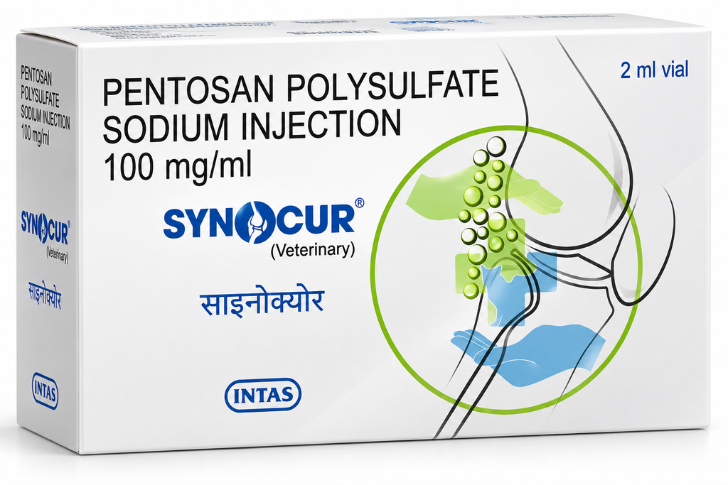 Intas Synocur Pentosan Polysulfate Sodium 100mg/ml Veterinary Injection for Dogs | Osteoarthritis, Osteochondrosis, Traumatic Joints, Lameness & Degenerative Joint Disease | 2ml | Veterinary Prescription