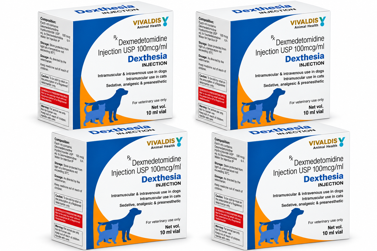Vivaldis Dexthesia Injection | Dexmedetomidine Hydrochloride USP 100 mcg/ml | Sedative Analgesic Preanesthetic for Dogs & Cats | 10ml Vial