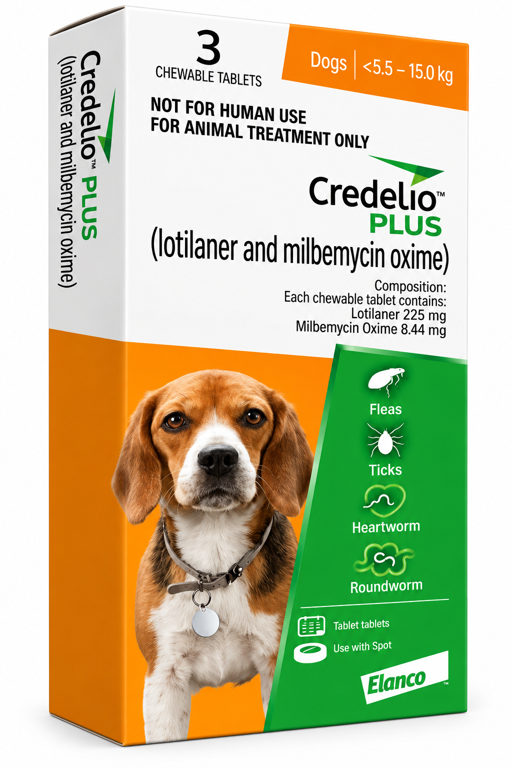 Elanco Credelio PLUS Chewable Tablet for Dogs 5.5-11kg | Lotilaner 225mg + Milbemycin Oxime 8.44mg | 3 Tablets