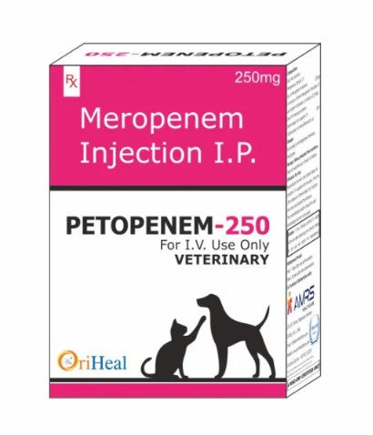 Oriheal Petopenem Meropenem Carbapenem Antibiotic Injection for Dogs & Cats | 250mg, 500mg & 1g