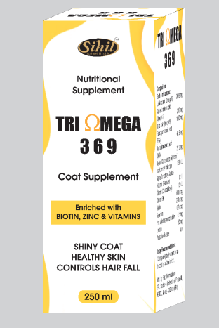 Sihil TRI OMEGA 369 Coat Supplement for Pets â€“ Omega 3, 6 & 9 Fatty Acids for Healthy Skin, Shiny Coat, Brain & Immune Support