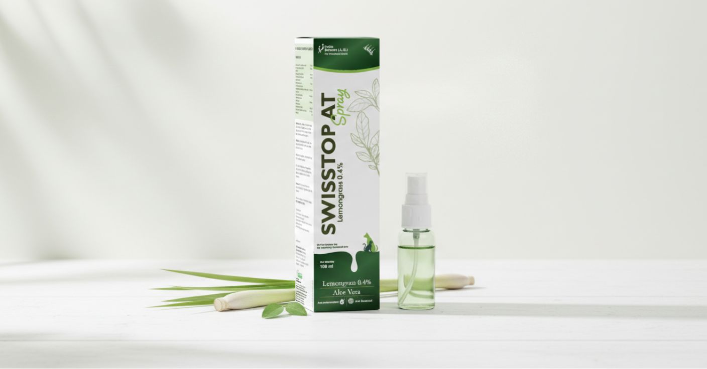 Swiss Biocare  SWISSTOP AT Spray for Pets (100 ml) â€“ Ayurvedic Anti-Itch Skin Spray for Dogs & Cats