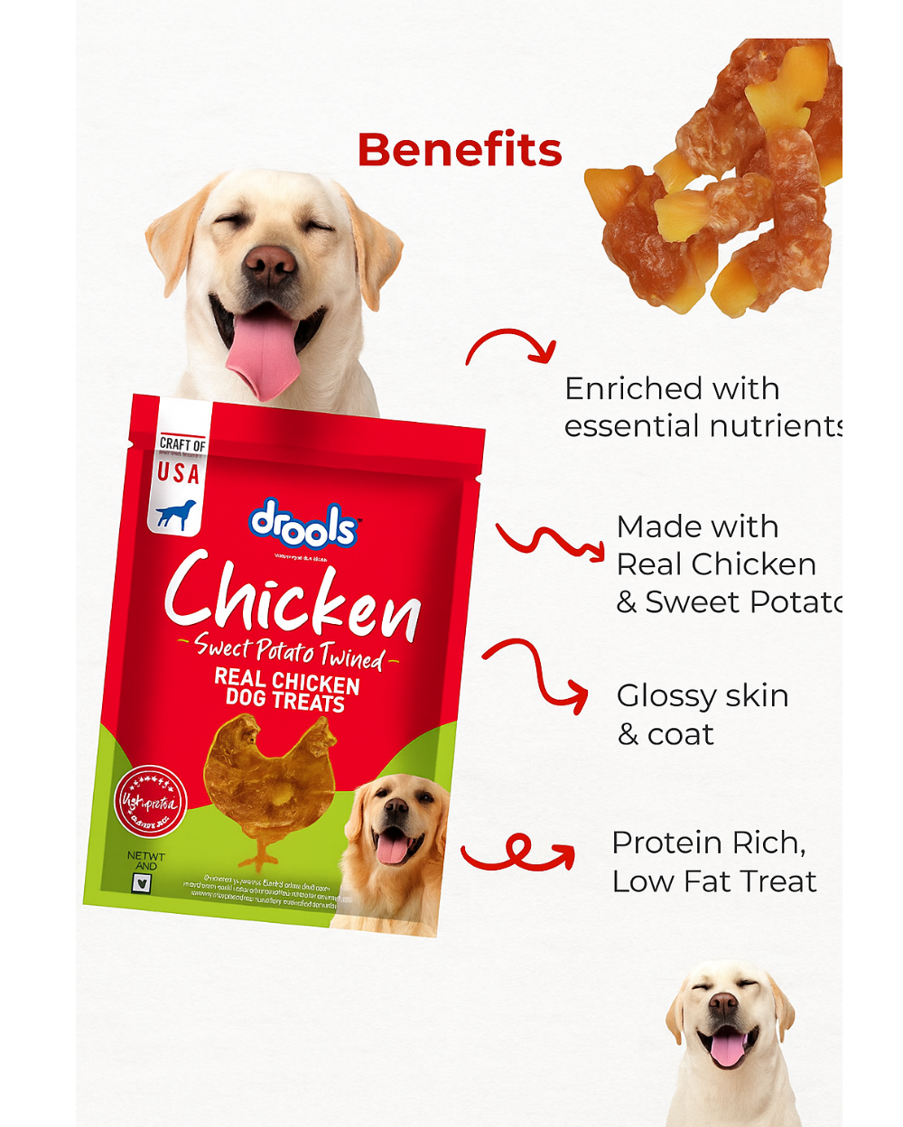 DROOLS REAL CHICKEN SWEET POTATO TRINED DOG TREATS 70g