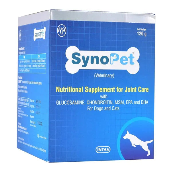 Intas Synopet Powder 120gm for Dogs & Cats | Joint Supplement for Arthritis, Hip & Joint Support, Mobility & Cartilage Health