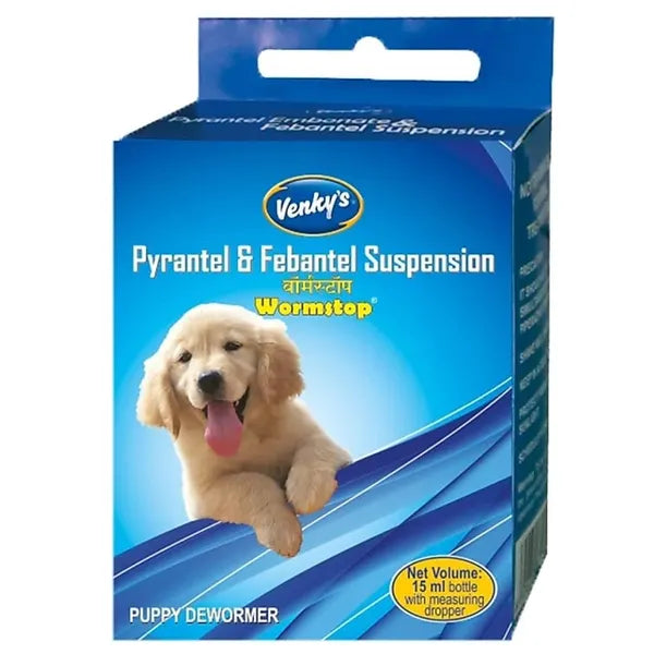 Venkys Wormstop Puppy Dewormer Suspension 15ml | Broad-Spectrum Deworming Syrup for Puppies | Pyrantel Embonate & Febantel