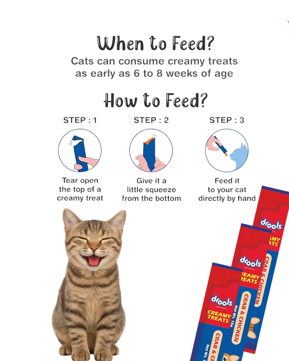 Drools Creamy Cat Treats â€“ Crab & Chicken Flavor, 25PCS | Tasty & Healthy Cat Snack | Protein-Rich Cat Treats