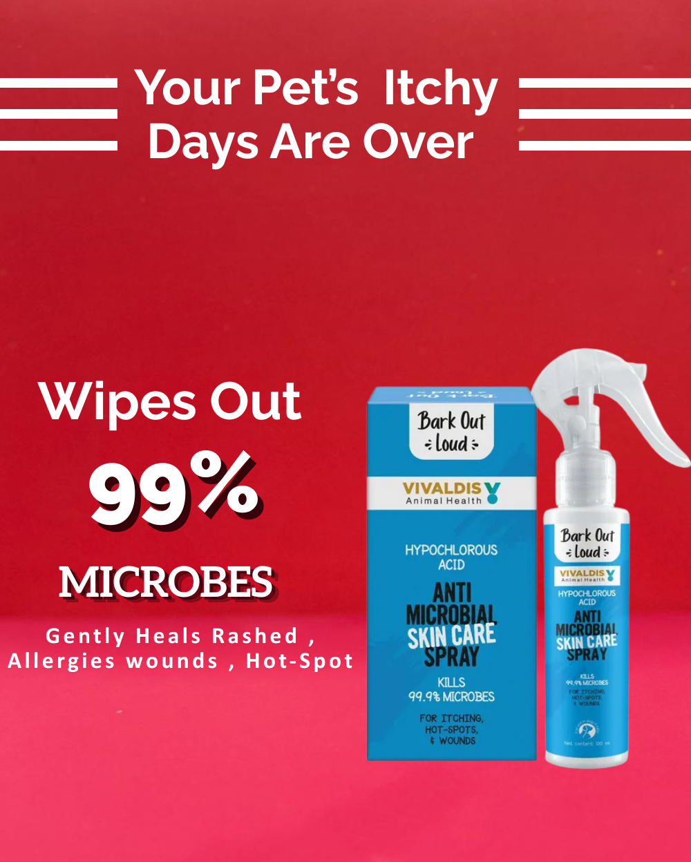 Vivaldis Bark Out Loud Anti-Microbial Skin Spray for Dogs & Cats | Treats Skin Infections, Hot Spots, Itching & Wounds