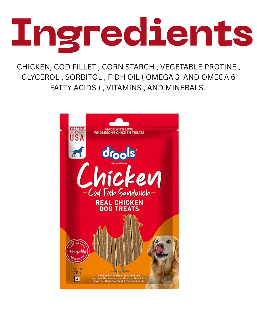 Drools Chicken & Cod Fish Sandwich Dog Treats 70g â€“ Healthy Protein-Rich Snack for Dogs
