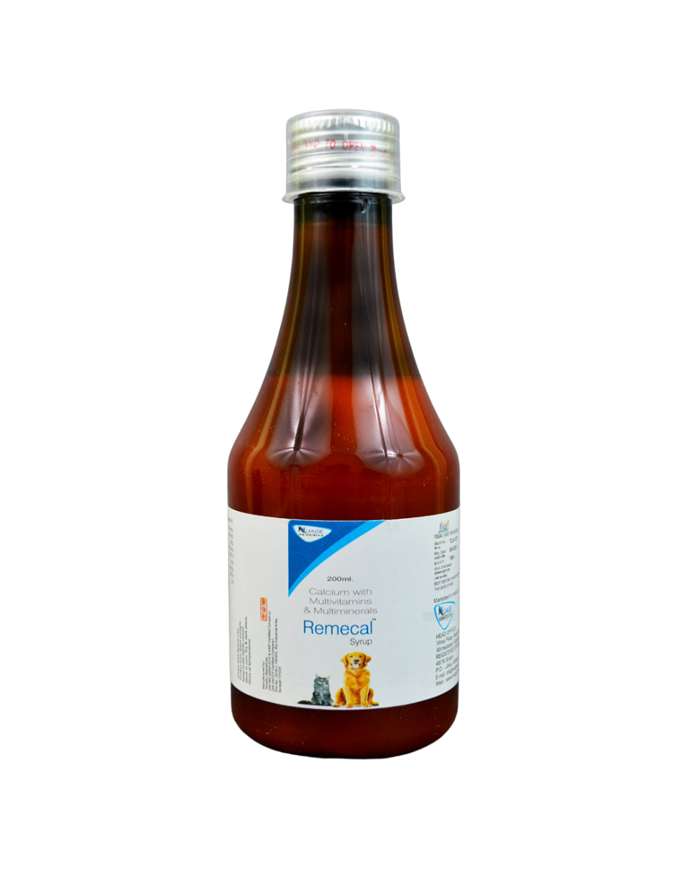 Assurem Remecal Calcium Syrup 200ml for Dogs & Cats | Liquid Calcium, Phosphorus & Vitamin D3 Supplement for Strong Bones, Teeth, Growth & Pregnancy Support