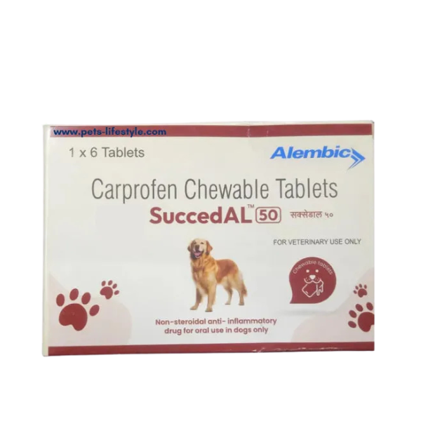 Alembic SuccedAL 50mg Carprofen Tablets for Dogs â€“ Pain Relief, Anti-Inflammatory NSAID, Arthritis & Post-Surgery Joint Pain Treatment for Dogs