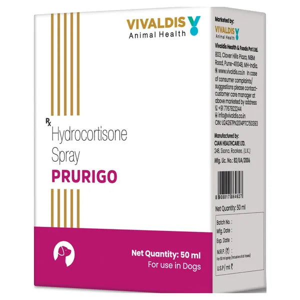 Vivaldis Prurigo Hydrocortisone Spray for Dogs & Cats - 50ml