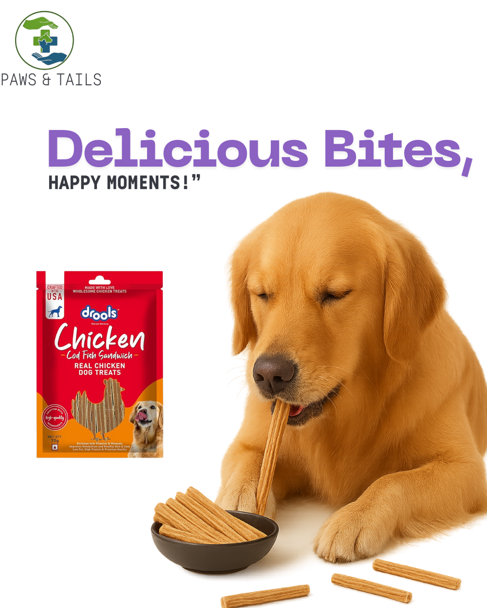 Drools Chicken & Cod Fish Sandwich Dog Treats 70g â€“ Healthy Protein-Rich Snack for Dogs