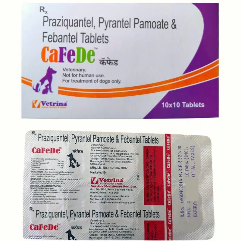 Vetrina Cafede Deworming Tablets for Dogs & Puppies â€“ Broad Spectrum Intestinal Worm Control (Praziquantel, Pyrantel Pamoate & Febantel)