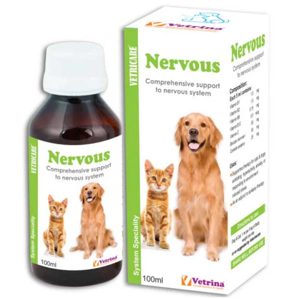 Vetrina Vetricare Nervous Syrup for Dogs and Cats 100ml | Nervous System Support, Stress & Anxiety Relief, Cognitive & Neurological Health Supplement
