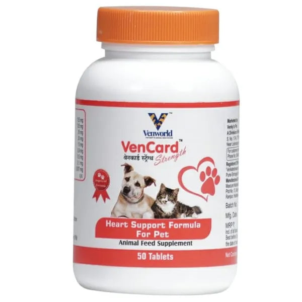 Venkyâ€™s Vencard Heart Support Tablets for Dogs and Cats | Cardiac Supplement for Cardiovascular Health & Exercise Tolerance | Pack of 50 Tablets