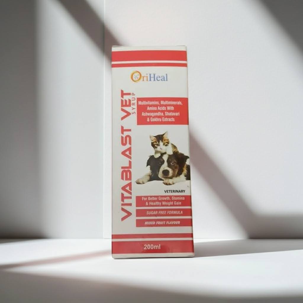 Oriheal Vitablast Vet Syrup for Dogs & Cats (200 ml) â€“ Multivitamin & Mineral Supplement for Growth, Immunity & Recovery
