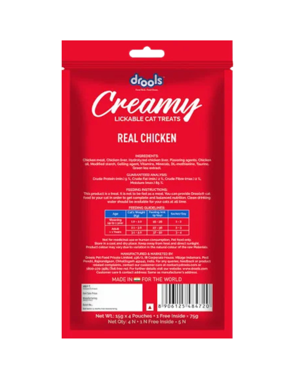 Drools Real Chicken Creamy Cat Treats 75g â€“ High-Protein, Tasty Reward for Cats & Kittens