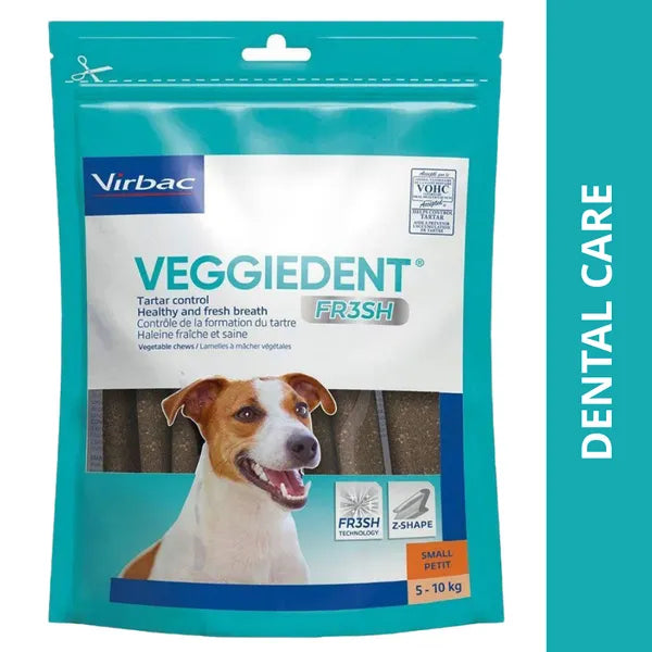 Virbac Veggiedent Dental Chews for Dogs â€“ Plant-Based Z-Shape Chews with Prebiotics for Oral & Digestive Support