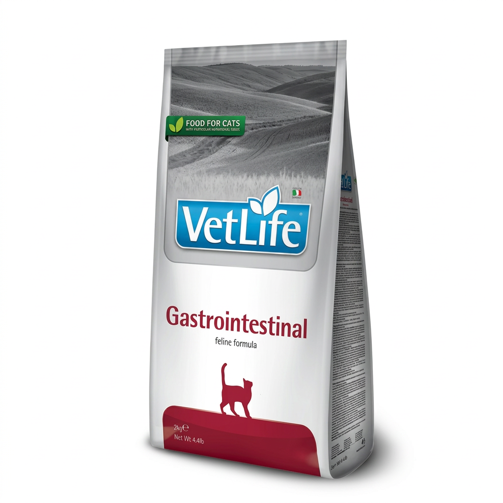 Farmina Vet Life Gastrointestinal feline formula 2kg dry cat food bag on a white background
