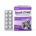 Purple and white Ecora Small-Zyme carton and tablet strip on white background