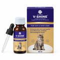 Varsha V-SHINE CAT 50 ml skin and coat supplement bottle, dropper and carton