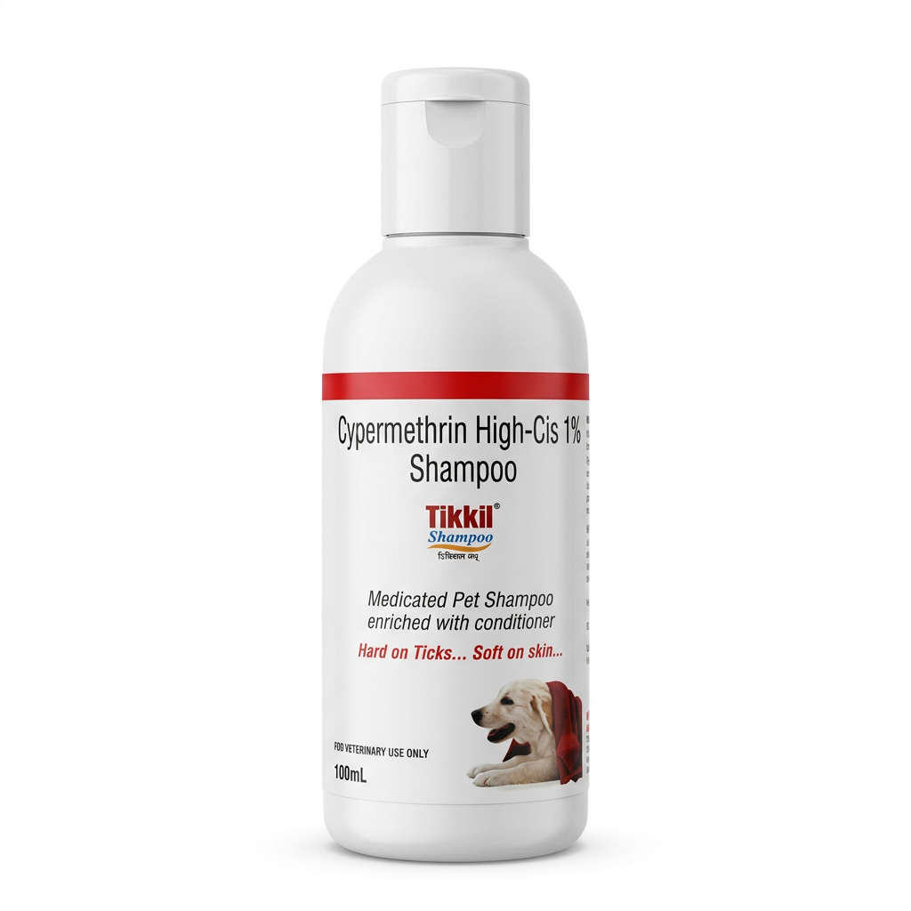 Tikkil Shampoo 100ml bottle, generated studio-style presentation on white background