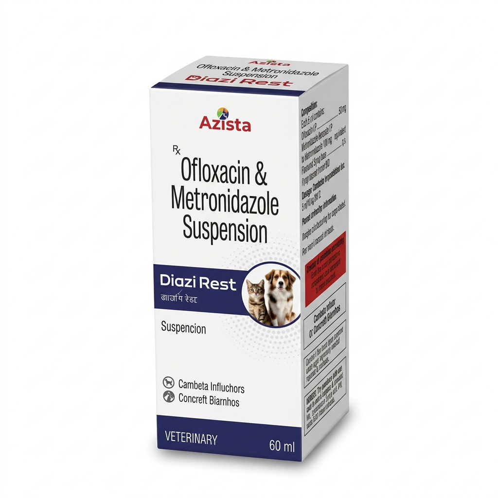 Azista Diazi Rest ofloxacin and metronidazole suspension 60 ml carton